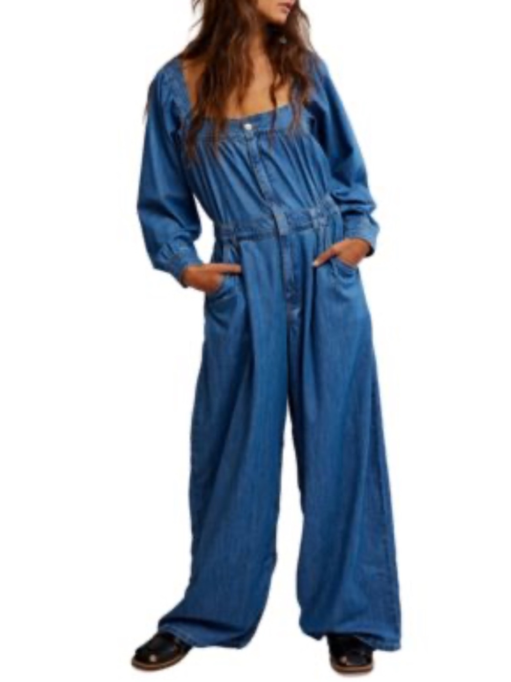 Free People Clara boho denim jumpsuit(size medium)